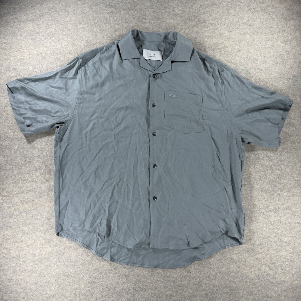 AMI Paris Alexandre Mattiussi Boxy Shirt Size 40 Gray Viscose Short Sleeve